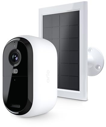 Arlo Essential Wireless Security Camera 2nd Gen with Solar Panel - Outdoor & Indoor Wireless Camera with Integrated Spotlight, Color Night Vision, Motion Sensor & DIY Setup - White, 1 Pack, VMK3050