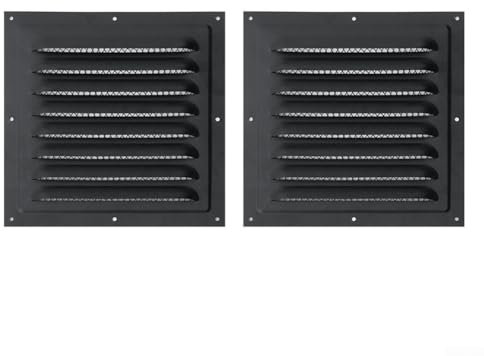 Rejilla de ventilación de acero inoxidable resistente, tamaño de 20 x 20 cm, adecuada para HVAC o pared lateral (2 unidades, negro)