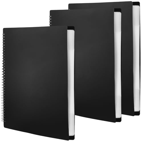 TAICHEUT 3PCS A4 Black Music Folder, 30 Pockets/60Pages Modify Piano Score Mark Music Clef Sheet Music File Folder, Plastic Sheet Music Folder, Blank Concert Choral Folder for Musician Band