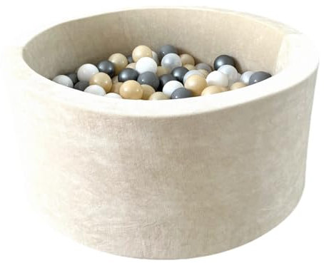 Monio for Kids Creme Trockener Bällebad aus Velvet mit 200 Bällen 40 cm Weich & Waschbar Sicheres Spielen für Kinder