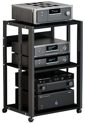 HiFi Regal Plattenspieler Tisch HiFi Rack Plattenspieler Tisch bodenstehender Phonoschrank HiFi-Racks Moderner Phonoschrank-Aufbewahrungsschrank beweglicher Eckregal-Komponentenschrank(Nero,50x40x69cm