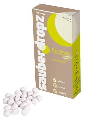 Sauberdropz Classic für Kunststoff – Trinkflaschen Reinigungstabletten 140 Drops, MADE IN AUSTRIA, Ideal für Babyflaschen, Soft FLask aus Kunststoff für die einfache Flaschenreinigung