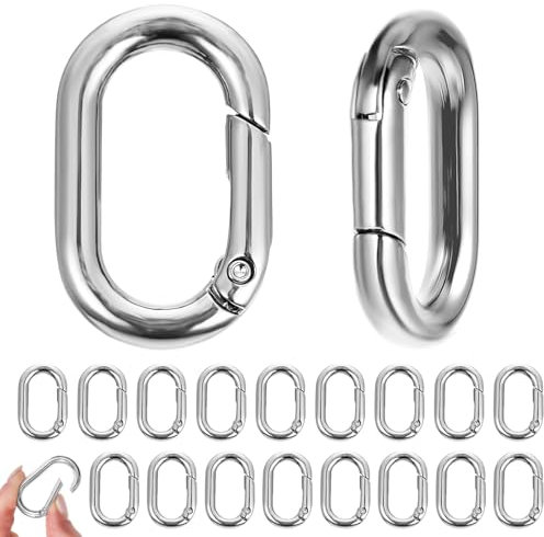 20 Stück Karabiner Oval, 3.4 x2 cm Kleine Carabiner, Karabiner Klettern, Silber Karabinerhaken, O-Spring Karabinerhaken, Metall Karabiner für Taschenkettenclips, Bergsteigen, Camping und Reise