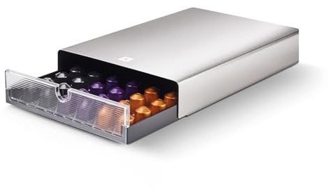 NESPRESSO Drawer Dispenser Kapselbehälter aus Edelstahl | Moderne Schublade Aufbewahrung Kaffeekapseln | Fassungsvermögen ca. 60 Kapseln