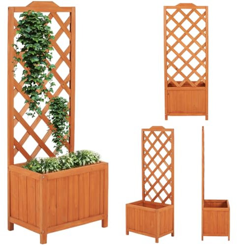 BAKAJI Fioriera da esterno con grigliato verticale, Traliccio in Legno con spalliera Porta Fiori e Rampicanti per Giardino, Balcone, Patio, Resistente alle Intemperie, Naturale (45 x 30 x 120 cm)