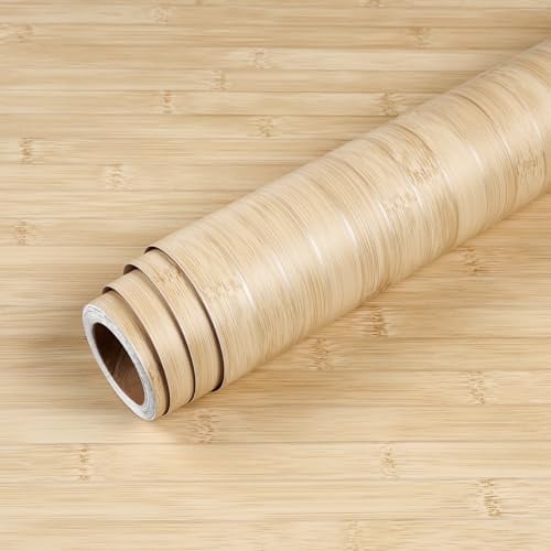 Livelynine Selbstklebende Tapete Holzoptik Lamellen Hell Klebefolie Möbel Holzoptik Beige Silber Wasserfest Möbelfolie Selbstklebend Küche Tisch Schrank Folie Arbeitsplatte Küche Holzlamellen 40CMx2M