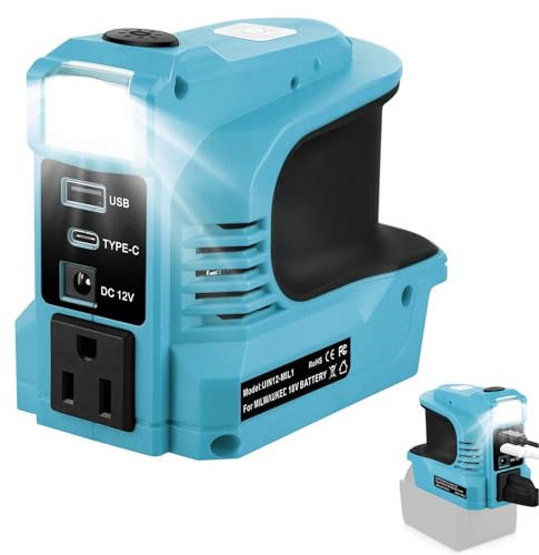 Convertisseur pour Makita Batterie 18V-22V, 180W Adaptateur Chargeur de Batterie avec USB Type-C 5V-12V / DC Trou Rond 12V 5A / Prise AC 200V-240V 180W et Lampe LED 200LM pour Makita Batterie