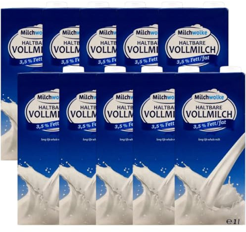 Milchwolke Land - 10 Stück H-Vollmilch 3,5% in 1 Liter Packung haltbare Milch von Höfen aus der Berg- und Alpenregion (Bergbauernmilch)