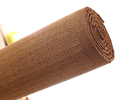 Tapis en bambou naturel antidérapant pour baie vitrée - Motif rotin personnalisable - Pour salon, cuisine, jardin - Grande taille - 130 x 140 cm (l x H x H)