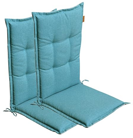 LILENO HOME Gartenstuhl Auflagen [2er Set - Hochlehner] in Türkis - Bequeme | Liegen als Sitzauflagen für Gartenmöbel - Stuhlkissen für Gartenstühle und Klappstühle BAR