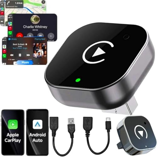 2-in-1 CarPlay Kabelloser Adapter, Upgraded von Konvertieren Wired Android Auto/Car Play in Kabellos, Unterstützung OTA, Plug &Play, CarPlay Adapter Kompatibel mit iPhone iOS 10+ und Autos