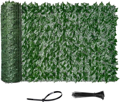 Vinclus Artificial Ivy Green Leaf Hedge Privacy Protection,Garden Fence Screening,Outdoor and Indoor Home Balcony Wall Decoration,Trellis Leaves Panel 1.5 X 3m(0.5mx3m x 3)