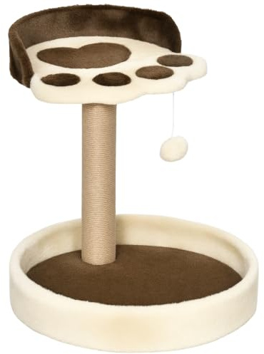 PawHut Árbol Rascador para Gatos 2 Camas Poste de Yute 44 cm Marrón | Árbol para Gatos, Torre de Escalada, Juguete Colgante