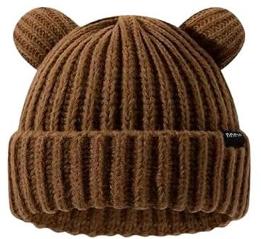Doukesh Mütze mit Ohren Winter Beanie Mütze für Damen Thermo Strickmütze Warme Wintermütze Süßer Bär Mützen Dehnbare Weiche Wollmütze Geschenke für Frauen (Braun)