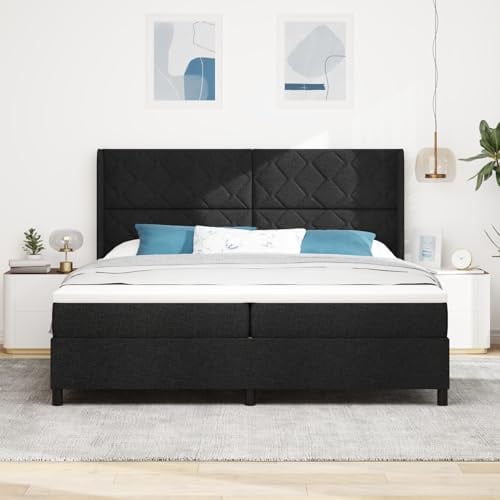 ZQQLVOO Boxspringbett mit Matratze 200x200 cm in Schwarz Stoff, Taschenfederkern-Matratze 100x200 cm für erholsamen Schlaf mit atmungsaktivem Bezug und adaptiven Federn
