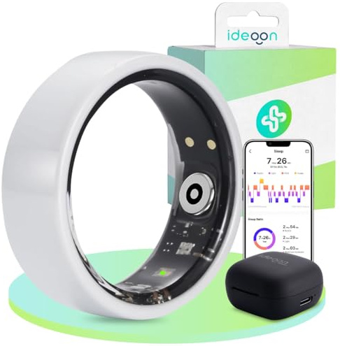 ideoon Smart-Ring, Weiss, Keramik, inkl. Ladebox, Grösse 65: Dein Fitness & Schlaf Tracker – Elegant und EIN Smarter Begleiter für EIN aktives Leben