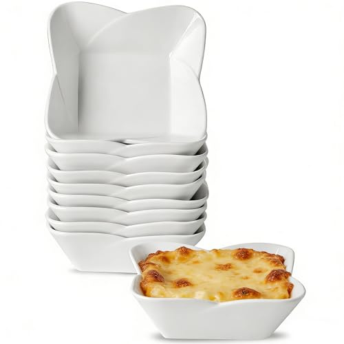 UIBFCWN Lot de 10 Plats à Four en Céramique, Carré, 420ml Plats de Cuisson, Petits Plats de Cuisson pour Friteuse à Air, Cassolette Four Petit Individuelle pour Cuisson & Rôtissage