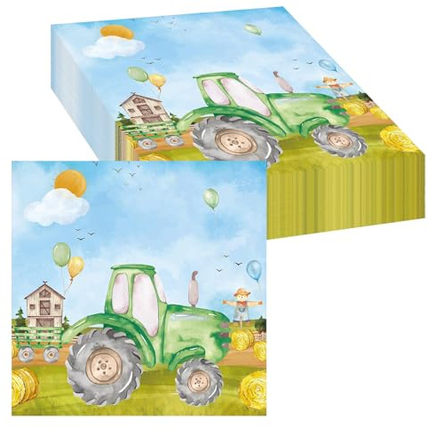 20 Stück Traktor Servietten Kindergeburtstag, 33x33cm Servietten Geburtstag Kinder Bauernhof Geburtstag Deko, Servietten Traktor Geburtstag Deko für Junge Mädchen Party Geburtstagsservietten