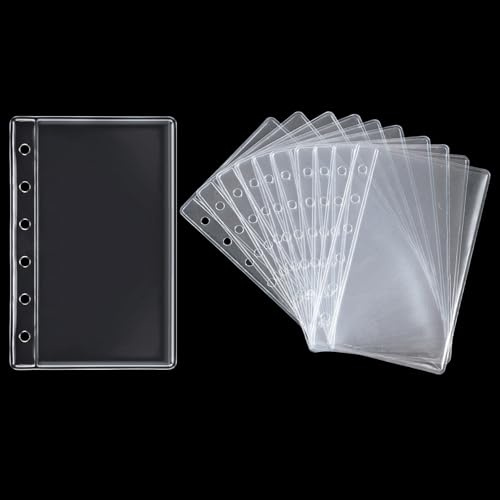 RAHHLIZS 15 Stück a7 Binder Ringbuch durchscheinende 6-Loch-Ordnertasche | PVC Geldordner Organizer gestanzte Taschen Binderplaner Bindertaschen lose Blättertaschen