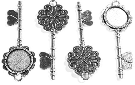 Vintageparts Fassung in Form eines Schlüssels aus Metall für 20 mm Cabochons in antik silberfarben 2 Stück, DIY-Schmuck