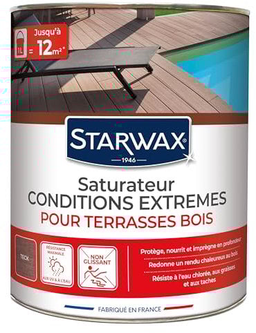 STARWAX SATURATEUR HAUTE PROTECTION POUR TERRASSES EN BOIS TECK 1L