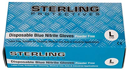 Sterling Protectives, Blue Nitrile Disposable Gloves, 100 pack, Powder Free AQL 1.5, Premium Gloves (Large - Size 9)