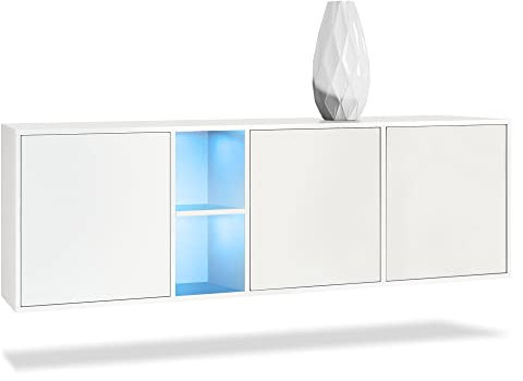 Vladon Kommode Cuba, Made in Germany, Weiß matt/Weiß matt inkl. LED - Modernes Sideboard für Ihr Wohnbereich - (BxHxT) 182x53x35 cm