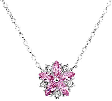 YAZILIND 925 Sterling Silver Rose Fleurs De Cerisier Cubique Zircone Pendentif Collier Femmes Bijoux