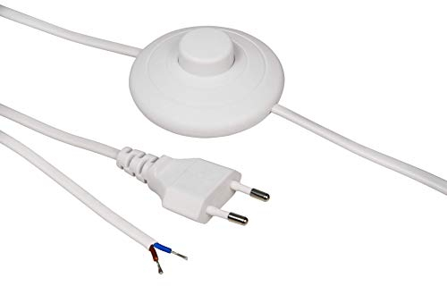 MC Power - Euro Netzkabel Anschlusskabel | Fußschalter und blanken Enden, 2m | ideal für Lampen, Leuchten Kleingeräte bis 100W H03VVH2-F Anschlussleitung