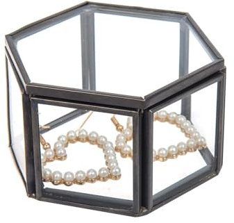 Feyarl Petite boîte à bijoux vintage en verre ornée de cristaux, boîte à bijoux, bague et boucles d'oreilles, boîte à souvenirs, boîte décorative pour fille et femme, décoration d'intérieur (noir)