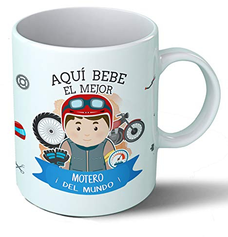 Planetacase - Taza Motero - Regalo Original - Cerámica 330 mL - Taza Desayuno Apta para Microondas y Lavavajillas - Motos - Resistente a Lavados