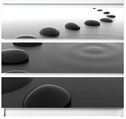 banjado® Möbelfolie selbstklebend für die IKEA Malm Kommode 3 Schubladen - Schrankfolien selbstklebend mit Motiv Schwarze Steine/Möbelfolie Malm für Kinder