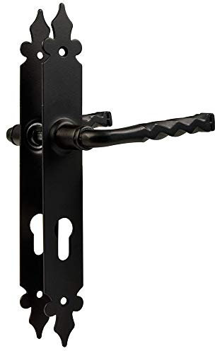 Türgriff Türdrücker Drückergarnitur Türbeschlag Griffset Schwarz matt Schmiedeeisen Optik 72 / 8mm (Profilzylinder)