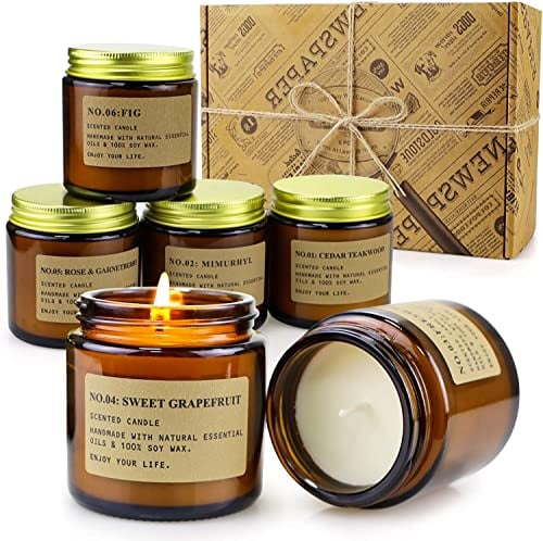 YMing 6Pcs Duftkerzen im Glas, Geburtstagsgeschenk für Frauen 600 g, Brenndauer 150 Std, Natürliches Sojawachs Duftkerze Set für Weihnachten, Bad Spa Meditation