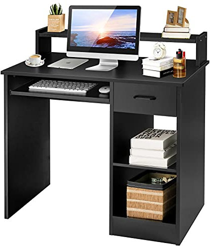 GOPLUS Scrivania Porta Computer, Scrivania Moderna per Casa e Ufficio, Tavolo Porta PC con Spazio di Archiviazione, di Legno, 90x48x91 cm (Nero)