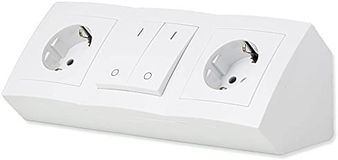 Möbel-Steckdose 2-fach schaltbar Küche oder Büro - Steckdosenleiste mit Schalter in weiß ideal für Arbeitsplatte, Tischsteckdose oder Unterbausteckdose mit 2 Steckdosenelement Küchensteckdose