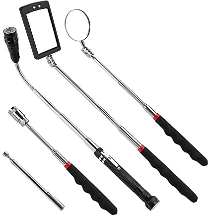 ANCLLO Geschenke für Männer, 5PCS Telescoping Magnetic Pick Up Tool Kit mit 1 lb und 15 lb Pickup Rod, 360 Swivel Adjustable Inspection Mirror und Telescoping Flexible LED Flashlight