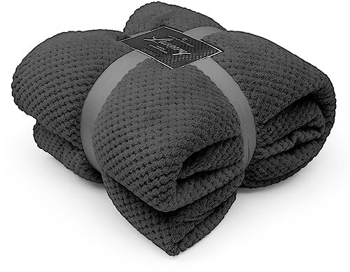 GC GAVENO CAVAILIA Waffle Throws For Sofas, Lightweight Soft Sherpa Fleece Blanket For Bed Settee, Thermal Warm & Cosy Double Bed Blanket Throw, 150x200 Cm Charcoal