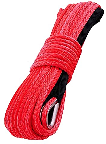 Synthetisches Seilwinde 1/4 Zoll x 15,2 m 3500 kg mit schwarzer Schutzhülse für ATV, UTV, SUV, Seilwinde, Kabel (rot)