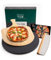 DOLCE MARE Pizzastein schwarz & rund im Set inkl. Holz-Pizzaschieber & Pizzaschneider - Backstein aus hochwertigem Cordierit für Backofen & Grill - Backstein für knusprige, italienische Pizza