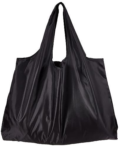 BEEFLYING 3 Stück Faltbare Umweltfreundliche Nylon-Einkaufstaschen Wiederverwendbare wasserdichte Einkaufstaschen Schwarz mit Beutel Und Taschengriff (52.5x60x0.15cm)
