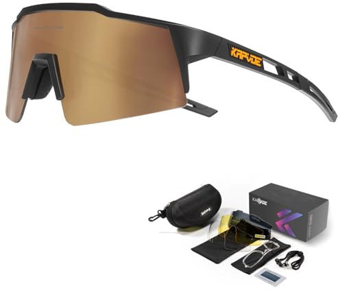 KAPVOE Lunette de Cyclisme Polarisées Homme Femme Tr90 avec 4 Verres Interchangeable Lunette VTT Protection UV400 Lunette de Soleil Pour Vélo Pêche Course Conduite 11 Marron Noir
