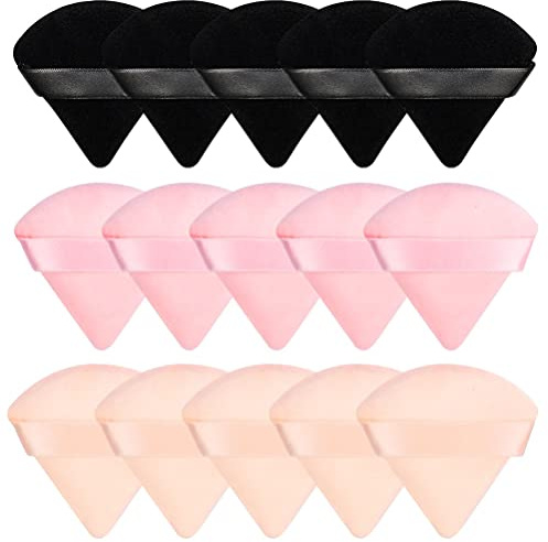 Pimoys 15 Pack Powder Puffs Triangle Makeup Sponge, Black/Pink/Flesh
