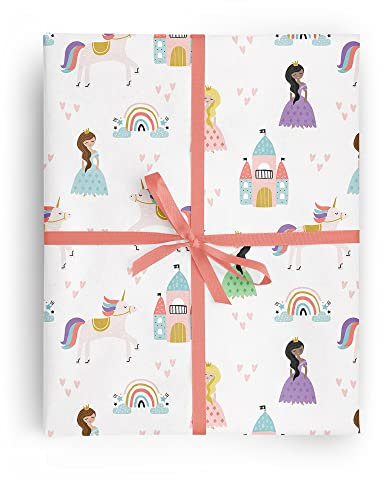 Revel Geschenkpapier mit Prinzessinnen und Einhörnern, flach gefaltet, 68,6 x 99,1 cm