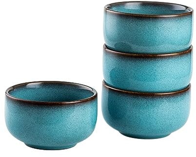 Henten Home Bols à Dessert, Bols à Céréales - 450ml, Assiette Creuse à Dessert et Verrines de 4 Pcs pour Petit Dejeuner, Services de Table - Bleu