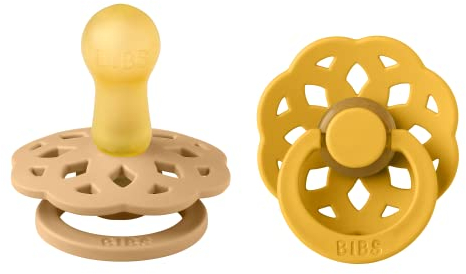 BIBS Boheme Schnuller 2er-Pack. BPA-frei., Kirschform Nippel. Naturkautschuk / Latex, Hergestellt in Dänemark. 0-6 Monate (2er Pack), Desert Sand / Honey Bee
