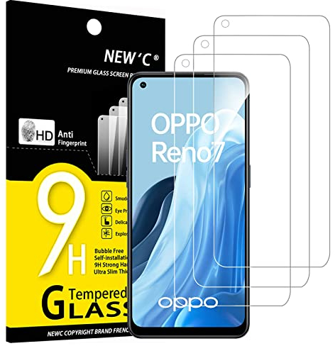 NEW'C 3 Pezzi, Vetro Temperato per Oppo Reno 7, Pellicola Prottetiva Anti Graffio, Anti-Impronte, Senza Bolle, Durezza 9H, 0,33mm Ultra Trasparente, Ultra Resistente