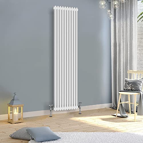 WarmeHaus 1800x470mm Vertical Traditional Radiator 2 Column White Cast Iron Style Tall Upright Radiator Central Heating