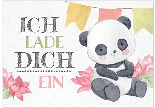 8 Einladungskarten Kindergeburtstag mit Umschlägen, Kleiner Panda Bär niedlich, Karte Geburtstag Einladung zum Ausfüllen