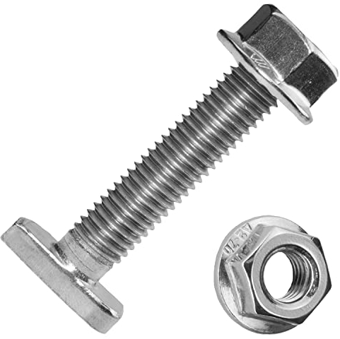 Techtanium® Hammerkopfschrauben M8 x 25 mm [für Montageschiene Typ 28/15] inkl. Flanschmuttern M8 aus Edelstahl A2 (2 Stück) | Ankerschrauben & Sechskantmuttern mit Flansch | DIN 6923